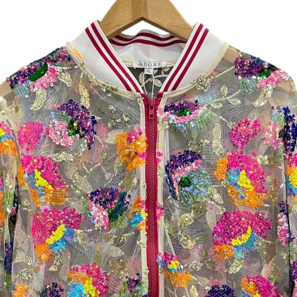 Adore NWT Embroidered Sequin Mesh Bomber Jacket - Size XL - Picture 4 of 4